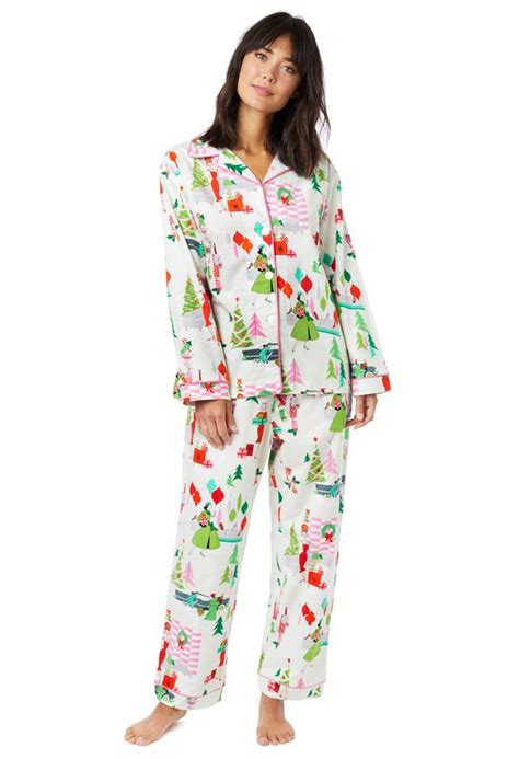 The Cats Pajamas Womens Merry Moderns Flannel Classic Pajama Set In