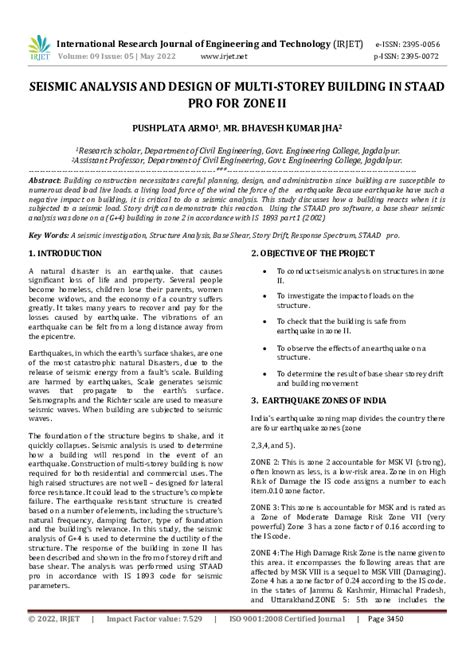 Pdf Seismic Analysis And Design Of Multi Storey Building In Staad Pro For Zone Ii Irjet