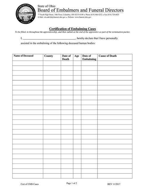 Fillable Online Certification Of Embalming Cases Form Fax Email Print