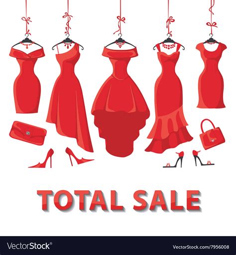 Red summer dresses and accessories setsale Vector Image