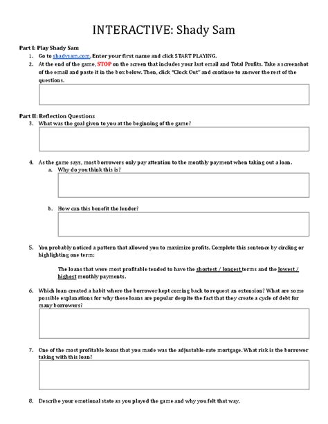 Shady Sam Reflection Answer Key