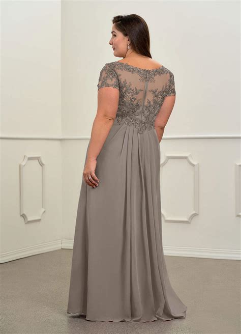 Taupe Azazie Dunja A Line V Neck Lace Chiffon Floor Length Dress Azazie