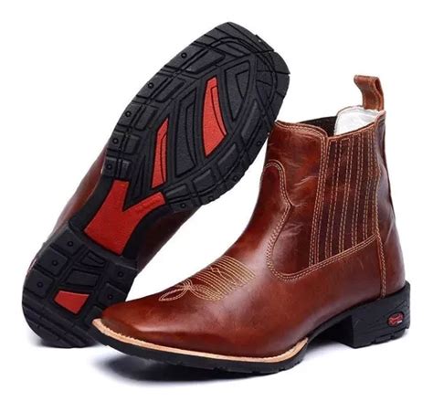 Botina Bico Quadrado Masculina Bota Cano Curto Couro Country R 156 Em