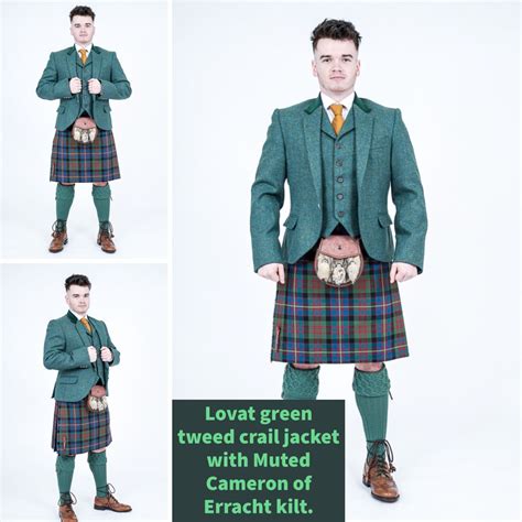 Lovat Green Crail Jacket With Muted Cameron Of Erracht Kilt Tweed