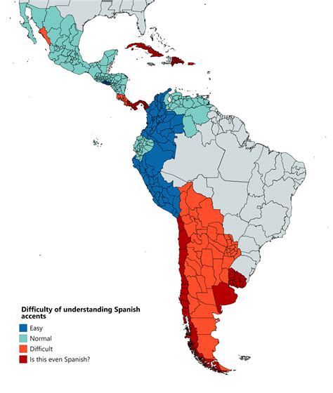 Easiness of Spanish accents of the Americas for a foreign student : MapPorn