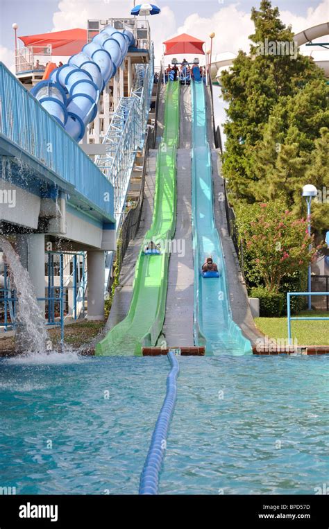 Water slide at Hurricane Harbor waterpark , Six Flags Over Texas Stock ...