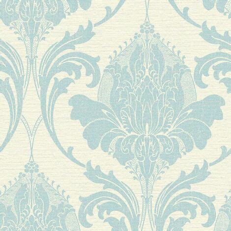 Zahra Duck Egg Damask Wallpaper Crown Traditional Blue Cream Gold