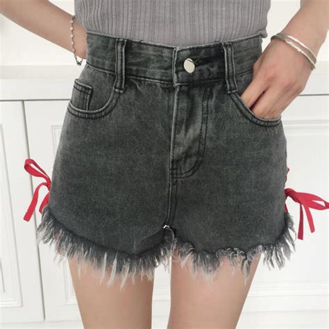 Side Lace Up Tassel Denim Shorts On Storenvy