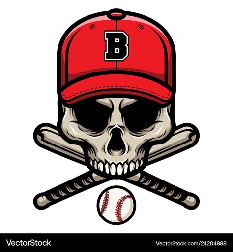 Skull With Crossed Baseball Bat And Wearing A Cap Vector Image