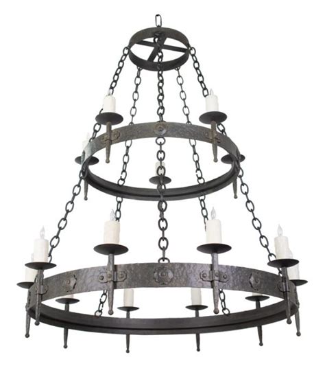 CH 259 Hand Forged And Hammered Iron Double Tier Chandelier With