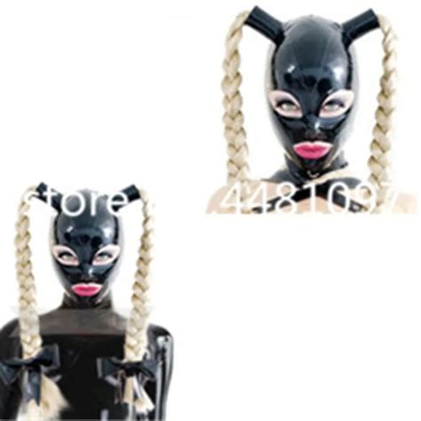 100 lateks maske kauçuk Unisex Hood Pigtails ile lastik fetiş maskesi