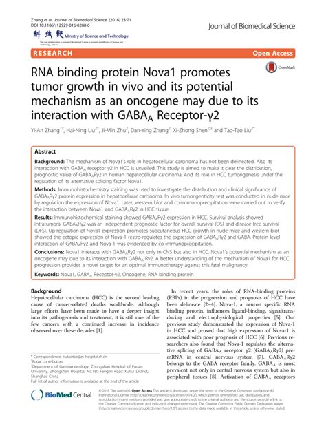 PDF RNA Binding Protein Nova1 Promotes Tumor Growth In Vivo And Its