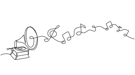 Music notes symbols with gramophone. One continuous hand drawn 25681085 ...