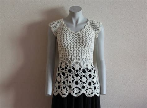 Blanco Top Blanco Crochet Top Boho Hippie Sexy Crocheted Top Elegante Y