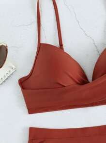 SHEIN Swim Basics Ruched Bikini Set Push Up Bra Scrunch Butt High Waisted Bottom Piece