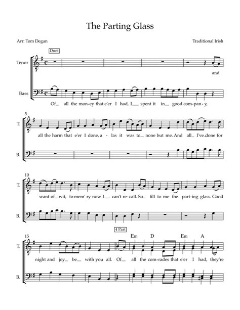 The Parting Glass Arr Thomas Degan By Traditional Sheet Music For Ttbb Choir At Sheet Music