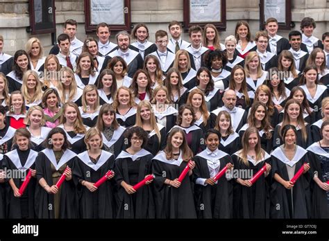 Edinburgh University Graduation day. Happy graduating students posing ...