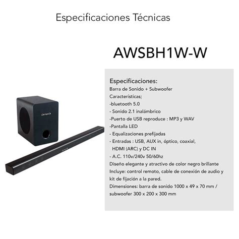 Aiwa Barra De Sonido Con Subwoofer De 2 1 Canales Wireless 120W