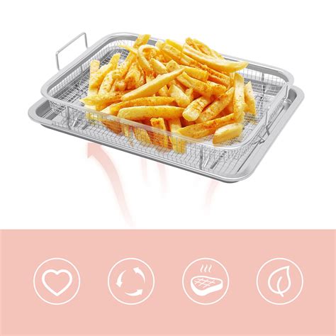 2pc Air Fryer Basket For Oven Stainless Steel Frying Basket Tray Non