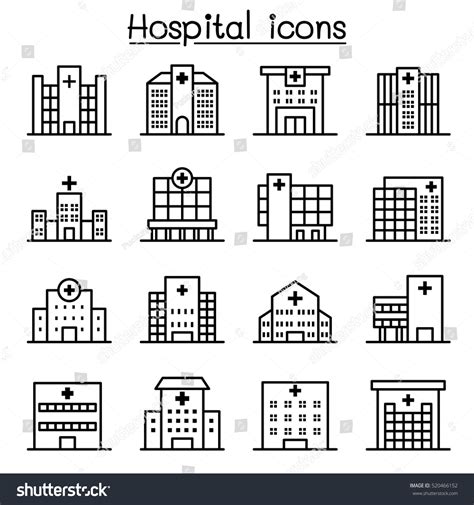 Hospital Building Icon Set Thin Line Stock Vector Royalty Free