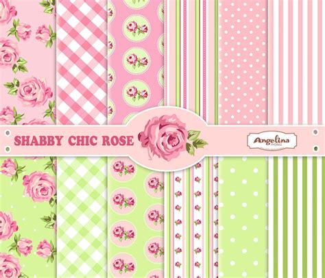 Papeles Scrapbook Digital Shabby Chic Rosa Y Verde Etsy Espa A