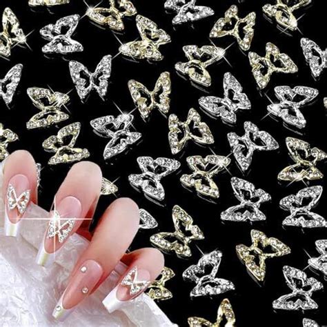 Pcs Metal D Butterfly Nail Charms Crystals Diamonds Pcs Butterfly