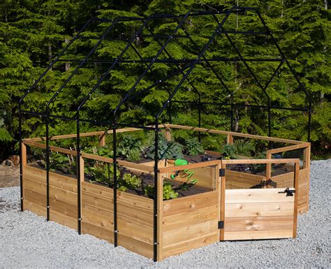 Olt Raised Cedar Garden Bed With Removable Greenhouse World Of