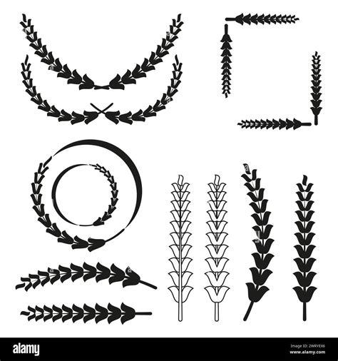 Set Of Black Vector Laurel Wreaths And Branches Vector Illustration