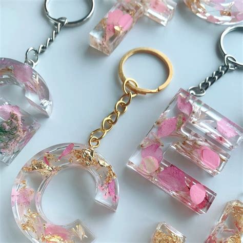 Custom Resin Flower Letter Keychain Light Pink Etsy