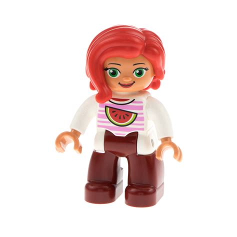 X Lego Duplo Figur Frau Dunkel Rot Top Wei Wassermelone Pb