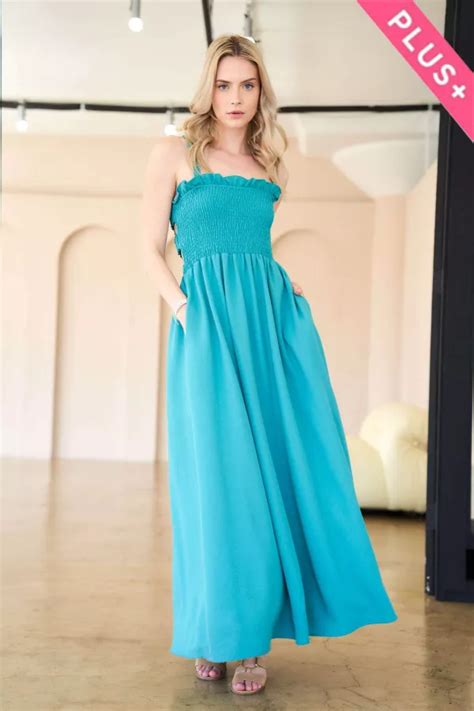 Plus Solid Smocked Maxi Dress Davi And Dani