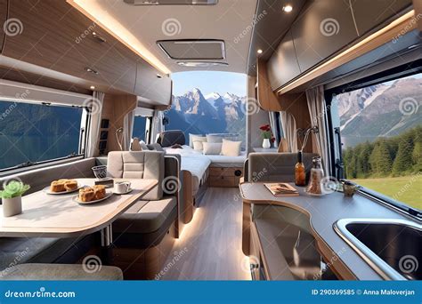 Camping Trailer Car Interior. Rv Motorhome Room Inside View, Cozy Place ...