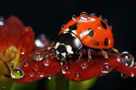 Premium Ai Image Insect Ladybug On The Street In Dew Drops Macro Side