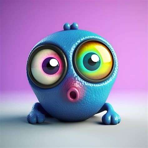 Lindo Monstruo Azul Con Grandes Ojos D Render Ilustraci N Foto Premium