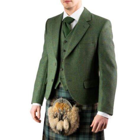 Scottish Lovat Green Wool Kilt Jacket With Waistcoat Mens Etsy Uk