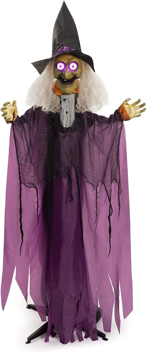 Animated Standing Witch Halloween Animatronic 6ft Town Green