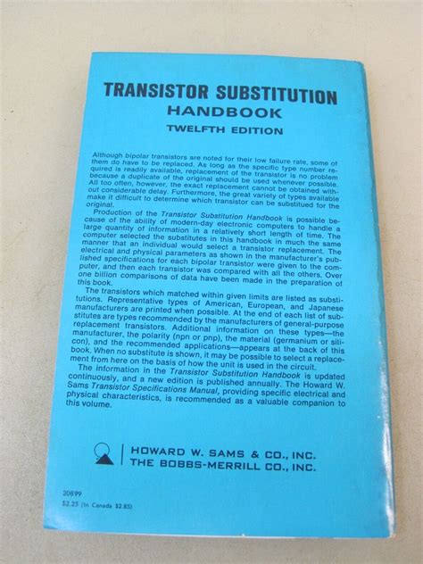 1972 Transistor Substitution Handbook 12th Edition Howard Sams Book