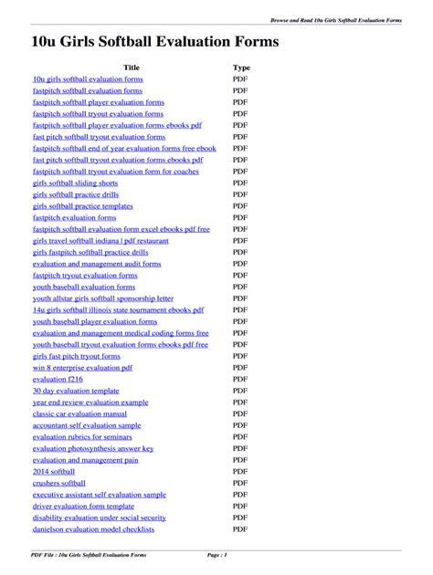 Fillable Online Dfl Wasdsg U Girls Softball Evaluation Forms U