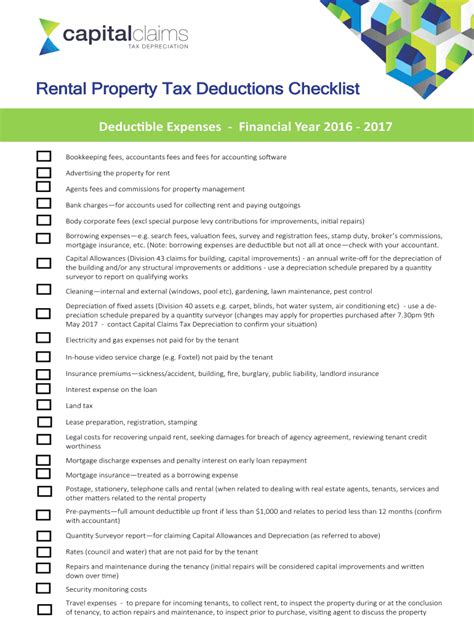 Fillable Online Rental Property Tax Deductions Checklist Fax Email