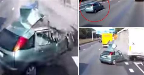 Shocking Footage Shows Driver Swerve Across Three Lanes Smash Into Two