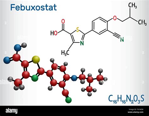 Febuxostat Molekül Strukturelle chemische Formel und Molekül Modell