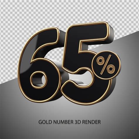 Premium Psd 3d Render Percentage Number 65 Black Color And Gold Bevel