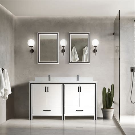 Lexora Ensemble De Meuble Lavabo Double 60 Po Avec Miroir Ziva