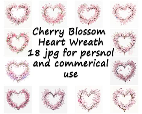 Cherry Blossom Heart Wreath Clipart 18 High Quality S Etsy