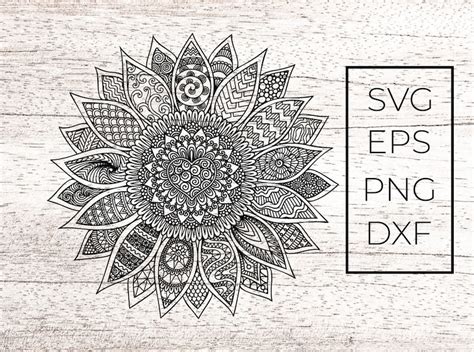 Sunflower Svg Zentangle Svg Mandala Svg Flowers Svg Etsy