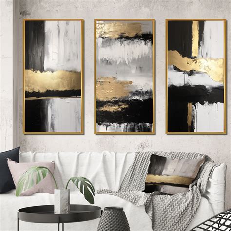 Designart Horizontal Perspectives Abstract In Gold And Black Iv