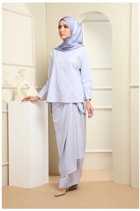 Milly Kurung Kain Pario Baby Blue Free Size Women S Fashion Muslimah