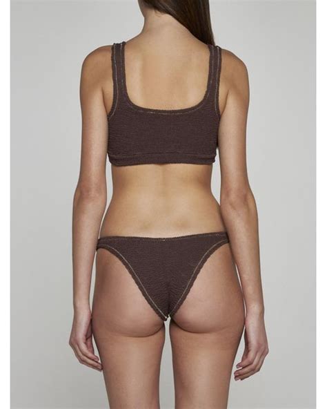 Reina Olga Ginny Boobs Crinkled Fabric Bikini In Brown Lyst