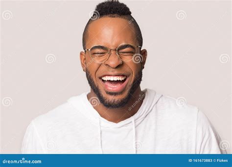 Headshot Of Overjoyed African American Man Laughing Stock Image Image