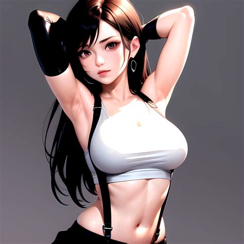 1girl Armpits Arms Behind Head Arms Up Bare Shoulders Black Gloves Black Hair Black Skirt